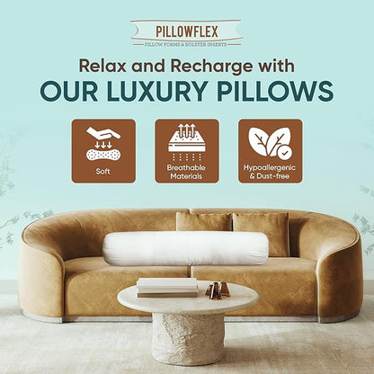 Pillowflex Bolster Pillow (8x26) - Round Roll Pillow Bolster Insert, Plush Polyester-Filled Insert for Decorative Shams, Odorless, Lint and Dust-Free Polyester Filling, No Lumps - (White)