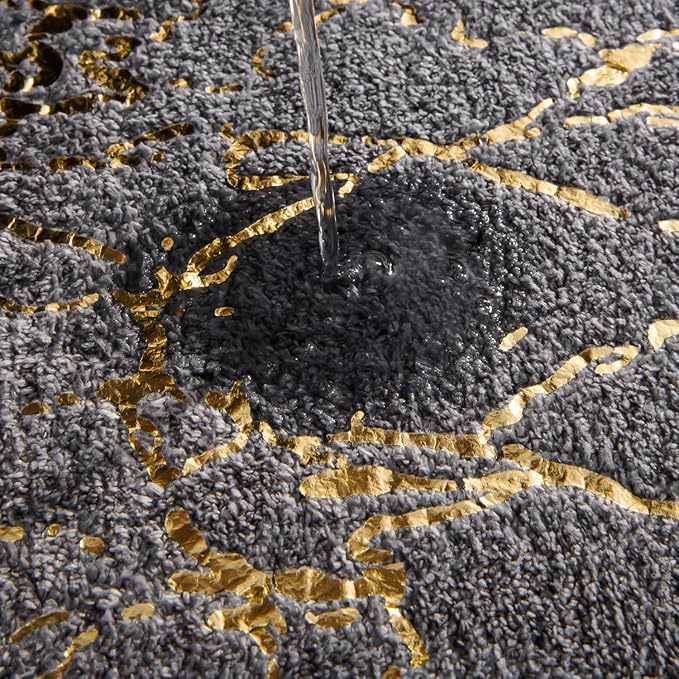 QJHOMO Marble Bathroom Rug Gray and Gold Decor Bathroom Rugs Non Slip Bath Mat Super Absorbent Microfiber Plush Bathmat Machine Washable Floor Carpet for Tub, Shower, Bedroom (16x24 inch)