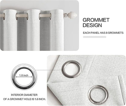 MIULEE 100% Blackout Linen Textured Curtains for Bedroom Solid Thermal Insulated Heathered White Grommet Room Darkening Curtains & Drapes Luxury Decor for Living Room Nursery 52 x 108 Inch (2 Panels)