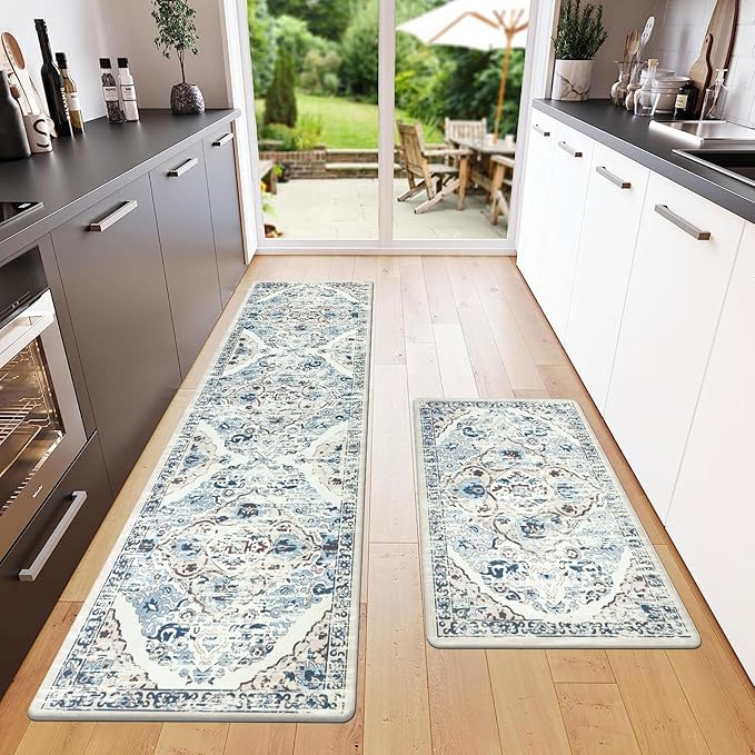Ileading Anti Fatigue Kitchen Rugs Sets of 2 Cushioned Kitchen Mats for Floor Waterproof Kitchen Mat Set Non Slip Comfort Standing Mat for Kitchen, Office, Sink, Laundry