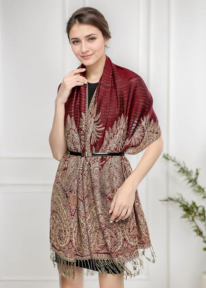 Achillea Big Paisley Pashmina Shawl Wrap for Women – Elegant Scarf for Weddings, Evening Dresses, Festivals & Daily Wear