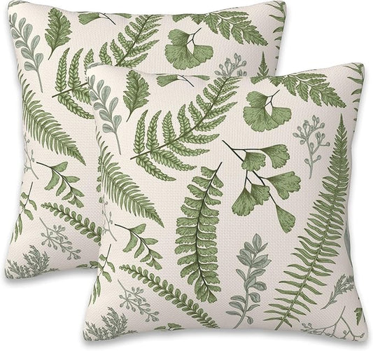 Leaves and Herbs Throw Pillow Cover Case Vintage Floral Botanical Throw Pillows Set of 2 Super Soft Pillow Covers 18x18 Inches Farmhouse Home Decor for Living Room Bedroom Sofa Couch Cushion Cover