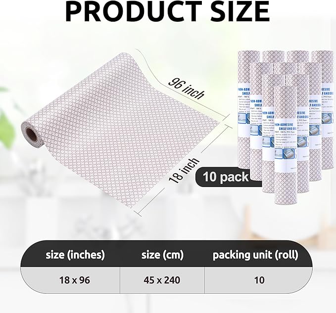 RAY STAR 18X96 Inch Shelf Liner for Kitchen Cabinets, Non-Adhesive Cabinet Liner Washable, PVC Drawer Liner for Dresser Non-Slip Bathroom (Circle)(10 Roll)