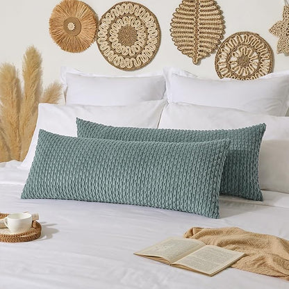 Kevin Textile 20x54 Inch Long Body Lumbar 1 Pack Boho Decorative Throw Pillow Cover Soft Striped Corduroy Rectangle Cushion Case Farmhouse Accent for Living Room Couch Sofa Bed, Teal Green