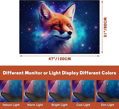 Galaxy Fox Rug 3D Cute Foxes Area Rugs for Bedroom Living Room Playroom Boys Kids Cartoon Colorful Carpet Glitter Stars Throw Rugs Floor Mat 47 in X 31 in