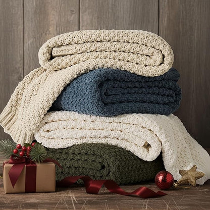 EVERGRACEHOME Chunky Chenille Knit Throw Blanket for Couch, Soft Luxurious Moss Stitch Blankets for Bed, Cozy Decorative Farmhouse Knitted Throws for Sofa, Beige, 60" x 80"