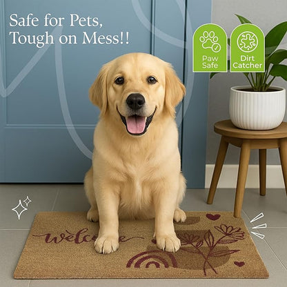 Coir Door Mats 17" X 30", Non-Slip Sturdy, PVC Backed Heavy Duty, Easy to Clean, Ideal for Door Entrance, Patio, Porch, Backyard, Garages, Welcome Abstract