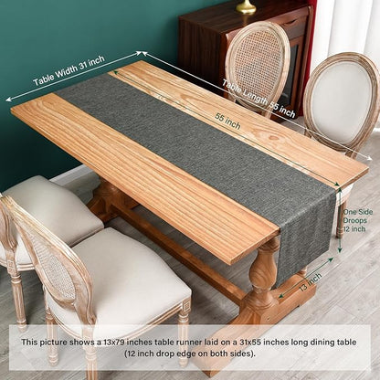 NEWISHER Farmhouse Rustic Table Runner Dark Grey Rectangular Table Runners Faux Linen Table Runner for Everyday Use Kitchen Dining Party Table 13x60 Inch