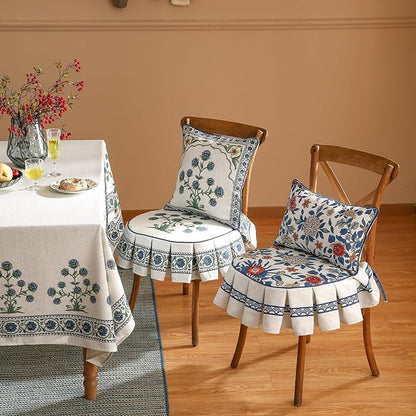 patdrea Pack of 2 Chair Cushions for Dining Chairs with Ruffled, Blue Floral Ivar Seat Cushion with Ties,Non Slip Chair Pads Decor for Bar Stool Cushions, Indoor Kitchen Chairs, 17.7"x17.7"