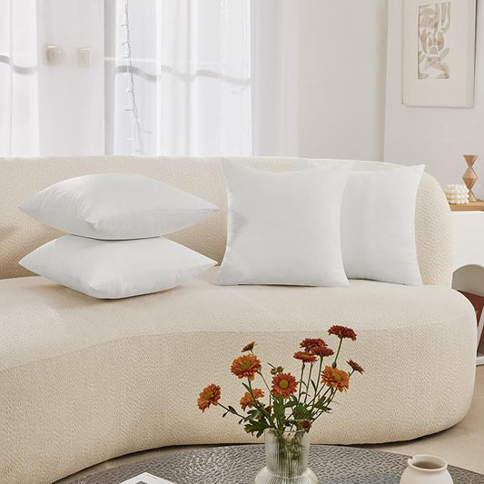 Deconovo Decorative Throw Pillow Covers - Set of 4 Soft Linen Cushion Covers, 18x18 Inch, Green & Machine Washable Pillowcases for Sofa, Bedroom,Living Room Décor, Natural White,COVERS ONLY,No Inserts