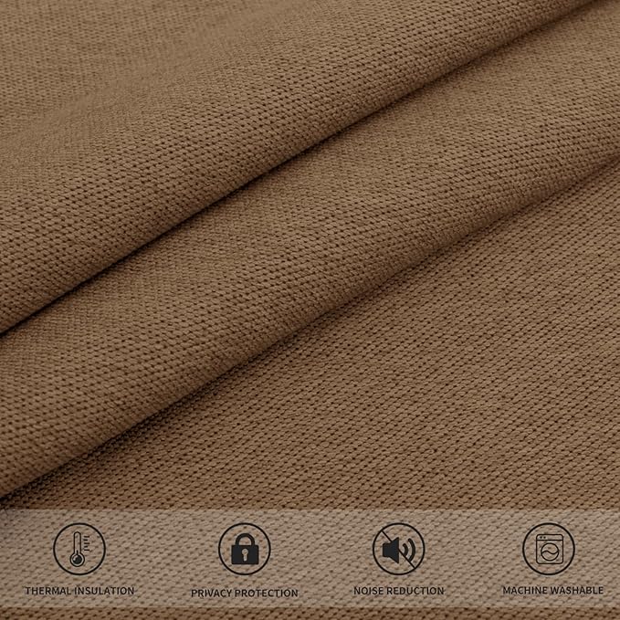 Easy-Going Linen Look Blackout Curtain Grommet Window Curtain Drapes for Bedroom, Living Room Thermal Insulated Room Darkening (2 Panels, 52x63 inch, Brown)