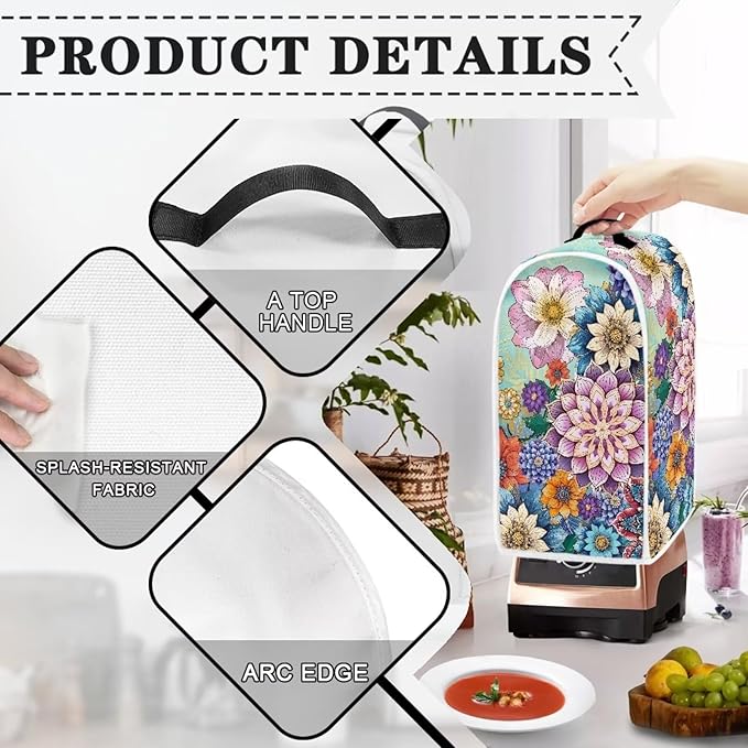 Boho Mandala Blender Cover for Kitchen Small Appliance Dust Cover Floral Food Processor Dustproof Cover with Handle Blender Protection Accessories
