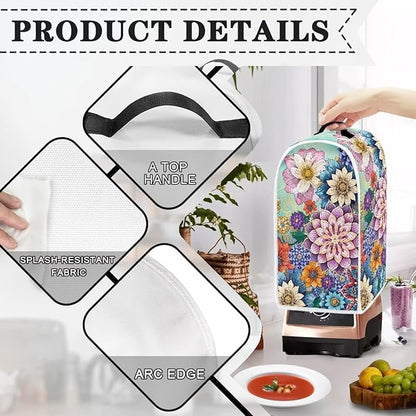 Boho Mandala Blender Cover for Kitchen Small Appliance Dust Cover Floral Food Processor Dustproof Cover with Handle Blender Protection Accessories