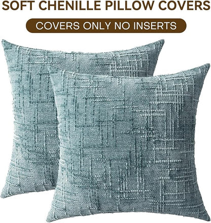 Decorative Throw Pillow Covers 20x20 Inch Set of 2, Soft Solid Farmhouse Chenille Couch Pillows, Spring Pillow Covers for Couch Sofa Bed Living Room Home Decor Pillowcase, Teal