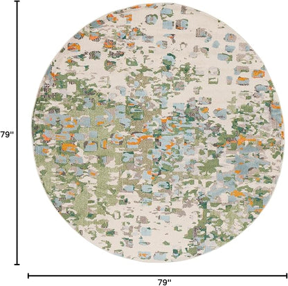 SAFAVIEH Monaco Collection Area Rug - 6'7" Round, Green & Rust, Geometric Design, Slip Resistant, Ideal for High Traffic Areas in Living Room, Bedroom & Dining Room (MNC225W-7R)