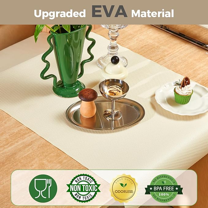 100% EVA Shelf Liner for Kitchen Cabinet, 18" x 360" Drawer Liners Non Adhesive Non Slip Waterproof Plastic Paper, Dresser Pantry Bathroom Refrigerator Protector, Cream