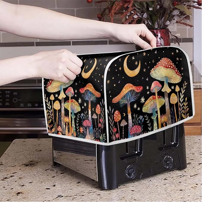 ZFRXIGN Mushroom Toaster Covers 4 Slice Toaster Dust Cover Moon Night Toaster Bag Kitchen Appliance Covers Toaster Oven Dustproof Cover Machine Washable Toaster Cover Galaxy Black