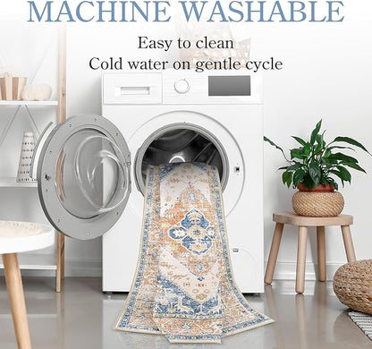 Lahome Boho 2x6 Hallway Runner Rug, Non-Slip Thin Washable Kitchen Rugs, Oriental Distressed Print Carpet Runner for Entryway Bedroom Bathroom Laundry