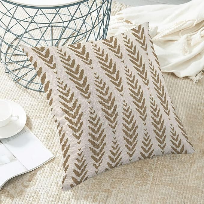 BETGINY Tan Khaki Boho Pillow Covers 20 x 20 Inch Pack of 2, Bohemian Ethnic Herringbone Pattern Decorative Throw Pillow Covers Linen Modern Geometry Farmhouse Outdoor Pillowcase for Sofa Couch Decor