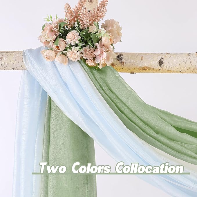 DONREN Sage Green Sheer Window Scarf Valance - Luxury Soft Semi Sheer Scarf for Window Wedding Arch Curtains (1 Panel, 34 x 216 Inch Length)