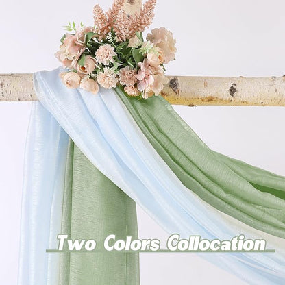 DONREN Sage Green Sheer Window Scarf Valance - Luxury Soft Semi Sheer Scarf for Window Wedding Arch Curtains (1 Panel, 34 x 216 Inch Length)