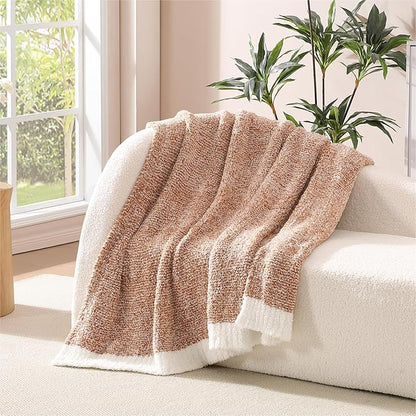 WRENSONGE Throw Blanket Cationic Dyeing Burnt Orange Soft Cozy Fluffy Warm Hand Made Weave Throw Blankets for Couch, Sofa, Chair, Bed, Camping, Picnic, Travel Lightweight Bed Blanket - 60"*80"