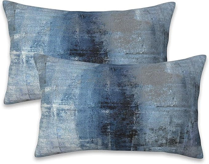 Throw Pillow Cover Case Blue and Grey Abstract Art Pillow Covers 20x12 Inch Set of 2,Soft Decorative Throw Pillow Case for Living Room Bedroom Sofa Couch Cushion Covers