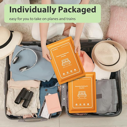2 Pack Disposable Bed Sheet King Size, Disposable Travel Sheet for Hotel with Quilt Cover and Pillowcase, Disposable Bedding Travel Bedding Disposable Sheets for Travel Hotel Hospital