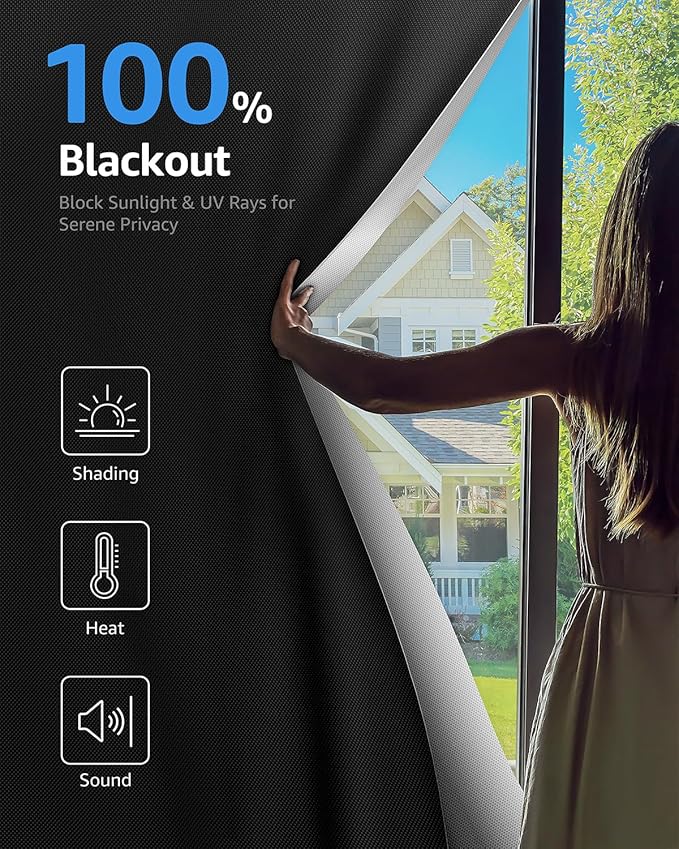 Sumobaby Blackout Curtains for Bedroom Portable 31"x72",No Drill Blackout Shades with Upgraded Hook&Loop Tapes,100% Black Out Window Cover,Thermal Insulated Blinds for Bedroom,Nursery(1 Panel,Black)