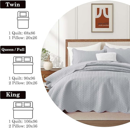 IR Imperial Rooms Queen Quilt Bedding Set Size (90" x 96") + 2 Pillow Shams (20" x 26"+ 2") - 3 Pcs All Season Lightweight Reversible Microfiber Coverlet Embossed Quilt Bedspread (Silver)