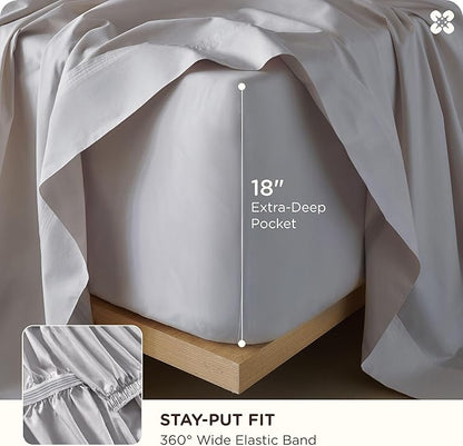 Bedsure Cooling Sheets, Rayon Derived from Bamboo & Cotton Blend, GentleSoft, Breathable, Queen Sheet Set, Deep Pocket Up to 18 Inches, Hotel Luxury Bedding for Hot Sleepers, Grey