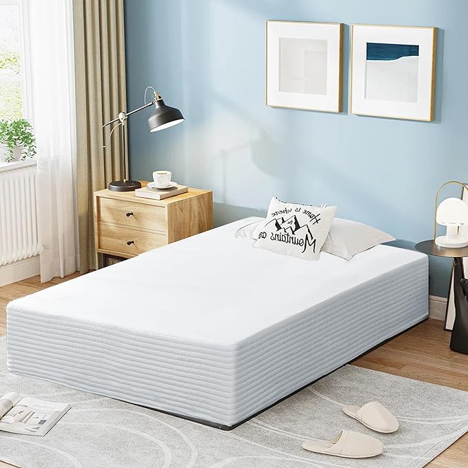 Queen Bed Skirt-Box Spring Cover with 18 Inch Tailored Drop,Wrinkle and Fade Resistant Hotel Wrap Around Bed Skirts,Bed Frame Cover (Horizontal Stripe White, Queen-18 Drop)