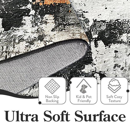 9CH Abstract Distressed Design Area Rug 7' X 5' Grey & Orange Boho Chic Faux Wool Rugs Soft Non-Slip Low Pile Floor Carpets for Bedroom Living Room Dining Room