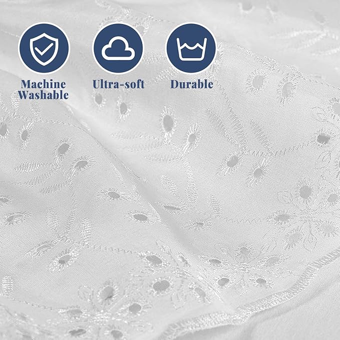 Full Bed Skirt, Wrap-Around Elastic Ruffled Eyelet Bed Skirt Full Size Dust Ruffle with Gathered Styling and Embroidered Details, 18" Drop Length (White)