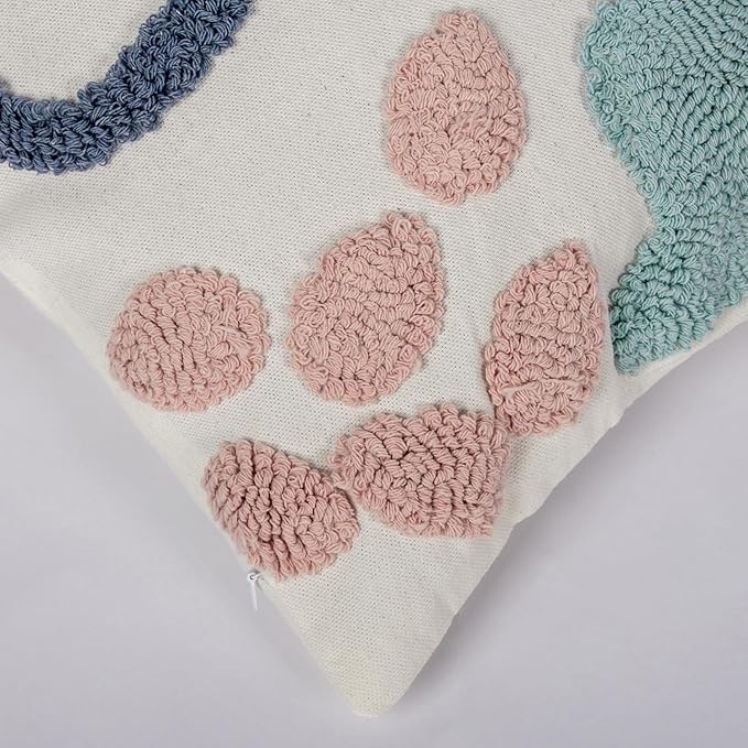 Boho Abstract Tufted Lumbar Pillow Cover 12x 20, Rain Cloud Cottagecore Decor Linen Pillow Cushion Case, Neutral Accent Modern Farmhouse Home Decor Blue Pink
