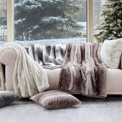 EVERGRACEHOME Ultra Soft Luxury Fluffy Mink Faux Fur Throw Blanket, Thick Warm Fall Winter Blankets for Bed, Couch, Cozy Plush Reversible Blanket for Chair, Sofa (Ombré Hazel Brown, 50"x60")