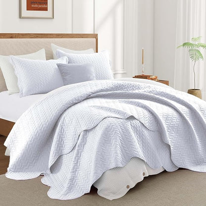 IR Imperial Rooms California King Quilt Bedding Set Size (118"x106") + 2 Pillow Shams (20" x 36"+ 2") - 3 Pcs All Season Reversible Microfiber Coverlet Embossed Quilt Bedspread (White)