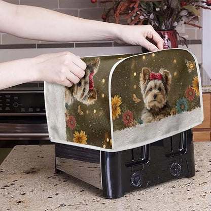 Yorkshire Terrier Printed Toaster Oven Cover 2 Slice Daisy Printed Bread Maker Cover Dustproof Kitchen Small Appliance, Toaster Covers Dust and Fingerprint Protection, Bronze