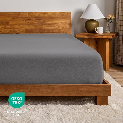 Bare Home Flannel Fitted Bottom Sheet 100% Cotton, Velvety Soft Heavyweight - Double Brushed Flannel - Deep Pocket (Twin, Grey)