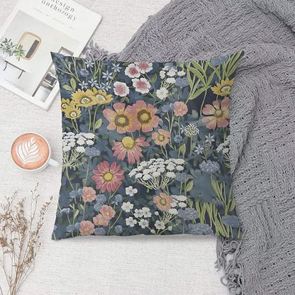 Blue Boho Floral Pillow Covers 18x18 - Vintage Bohemian Decorative Throw Pillow Covers Pillowcases for Living Room Bedroom, Floral Outdoor Pillow Covers, Cottagecore Room Decor (Double-Sided)