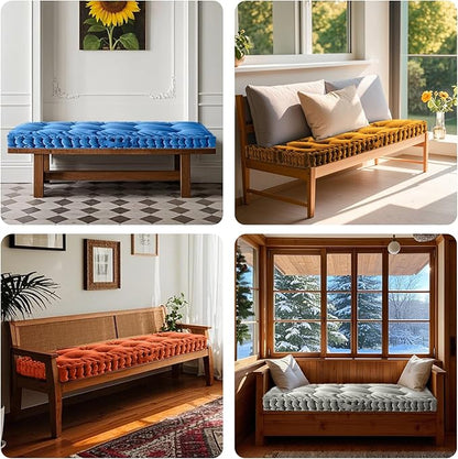 Custom Tufted Bench Cushion,Bench Seat Cushions, Velvet Window Seat Cushion with Anti-Slip Mat and Handle
