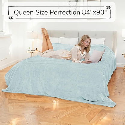 Electric Heated Blanket Queen Size 84"x90" - Dual-Sided with Microplush & Sherpa Fabric, 4 Heat Settings & 10 Hours Auto Off, Dual Controller, Machine Washable - Spring Green