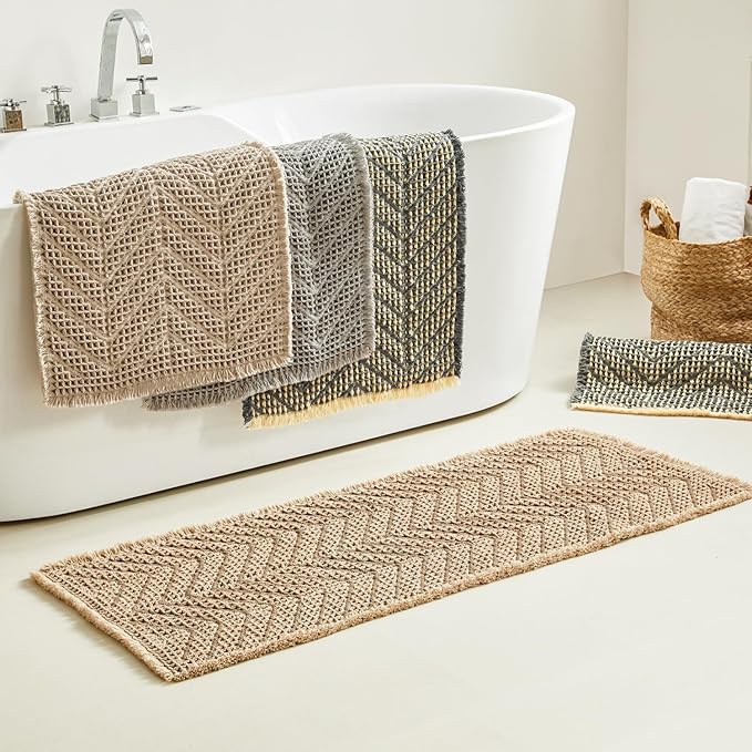 Bathroom Runner Rug Super Absorbent Non Slip Long Bath Mat Machine Washable Boho Bathroom Rugs Quick Dry Rug Runners for Hallway Bedroom Laundry Room,Brown, 2'x 6'(24" x 72")