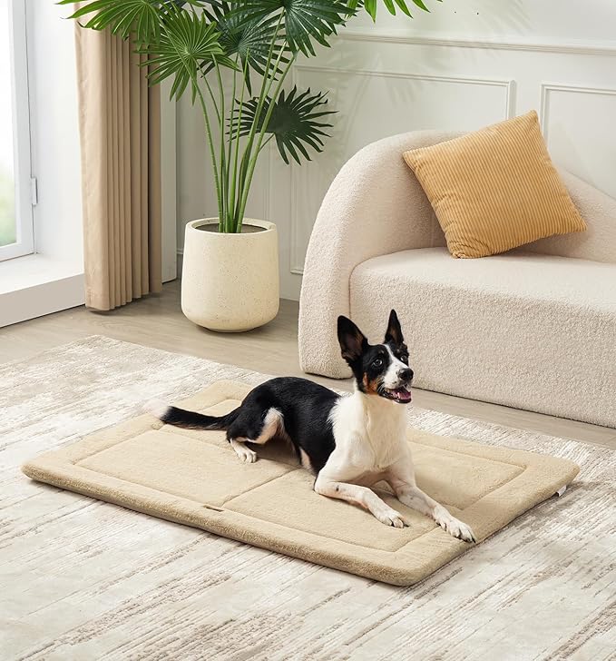 MADE 4 PETS Dog Crate Pad Bed for Extra Large Dogs, Washable & Reversible, Anti-Slip Kennel Mat for Cozy Sleeping, Soft Fluffy Dog Bed for Indoor & Outdoor Use, 48"x30", Beige
