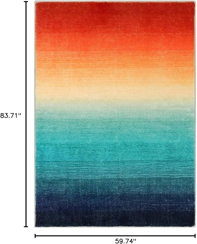 Wonnitar Colorful Area Rug 5x7, Washable Modern Ombre Christmas Rugs for Living Room, Abstract Non-Slip Dining Room Throw Mat, Non-Skid Soft Print Carpet for Bedside Entry Kitchen (Colorful, 5'x7')