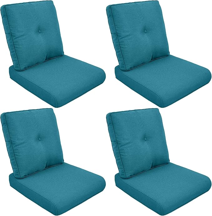 Patio Cushions for Outdoor Furniture - 22" x 25" x 4" UV Resistant Thick Foam Cushions Water Resistant Replacement Cushion for Outdoor Patio Furniture Chair/Sofa/Couch | Peacock Green | 4-Pack |