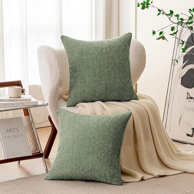 a moment Moss Green Chenille Throw Pillow Covers 22x22 Inch Pack of 2 Modern Decorative Throw Pillow Covers Farmhouse Cross Covers Home Decor for Sofa Bedroom Living Room