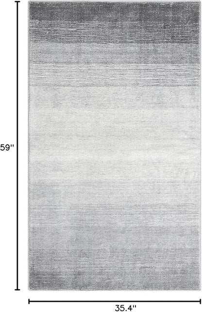 Wonnitar Washable Grey Area Rug 3x5, Modern Ombre Entry Rug Throw Rugs for Living Room, Non-Slip Contemporary Gradient Soft Rug for Bedroom Low Pile for Bathroom Kitchen Dining Mud Room (Grey, 3'x5')