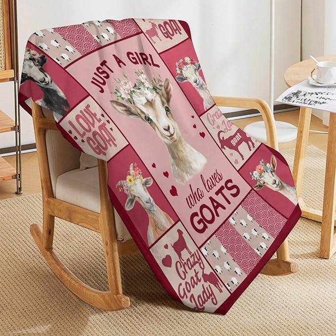 Goat Blanket Just A Girl Who Loves Goats Sheep Lamb Print Throw Blankets for Sofa Stuff Decor Soft Cozy Fleece Plush Flannel Gifts for Baby Kids Women Adults Lover 60"x80"