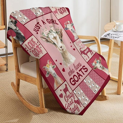 Goat Blanket Just A Girl Who Loves Goats Sheep Lamb Print Throw Blankets for Sofa Stuff Decor Soft Cozy Fleece Plush Flannel Gifts for Baby Kids Women Adults Lover 60"x80"